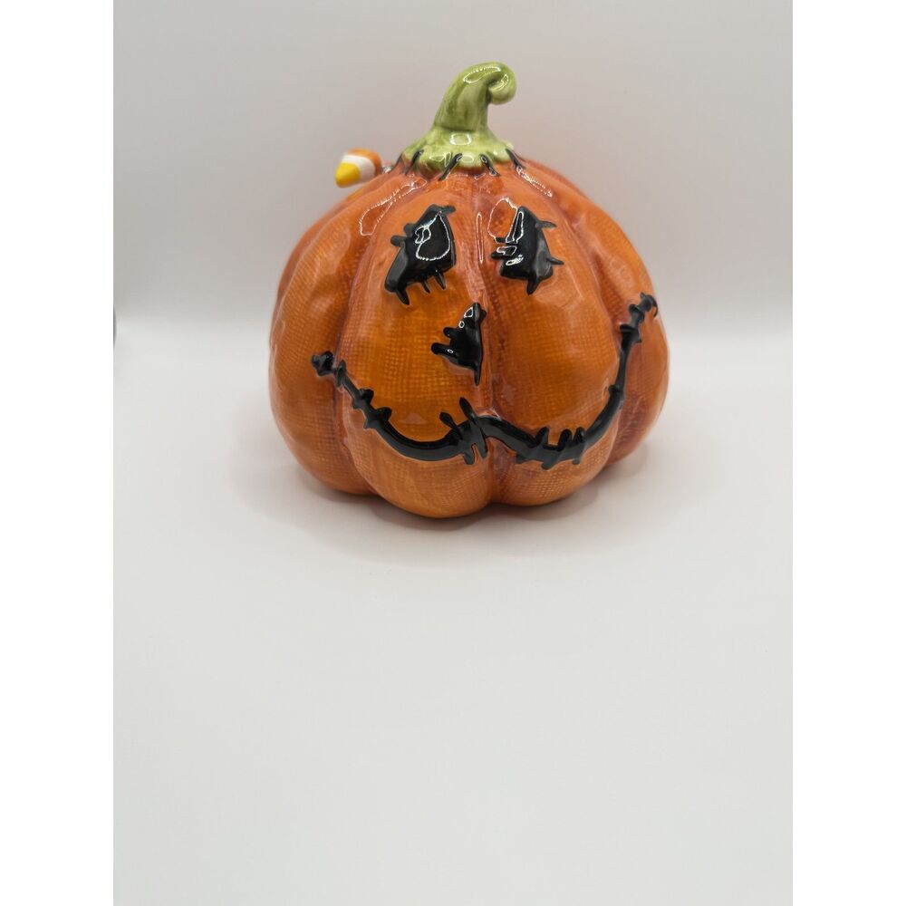 2018 Blue Sky Heather Goldminc Stitched Pumpkin Halloween Ceramic Decor Candy Co